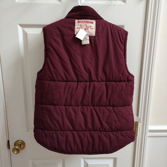 True Religion Burgundy Cream Corduroy Vest Women's L Run Small Y2K - Picture 11 of 11